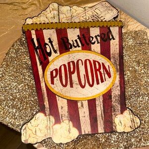 Wooden Popcorn Bucket Decor~ Theatre Room Wall Art